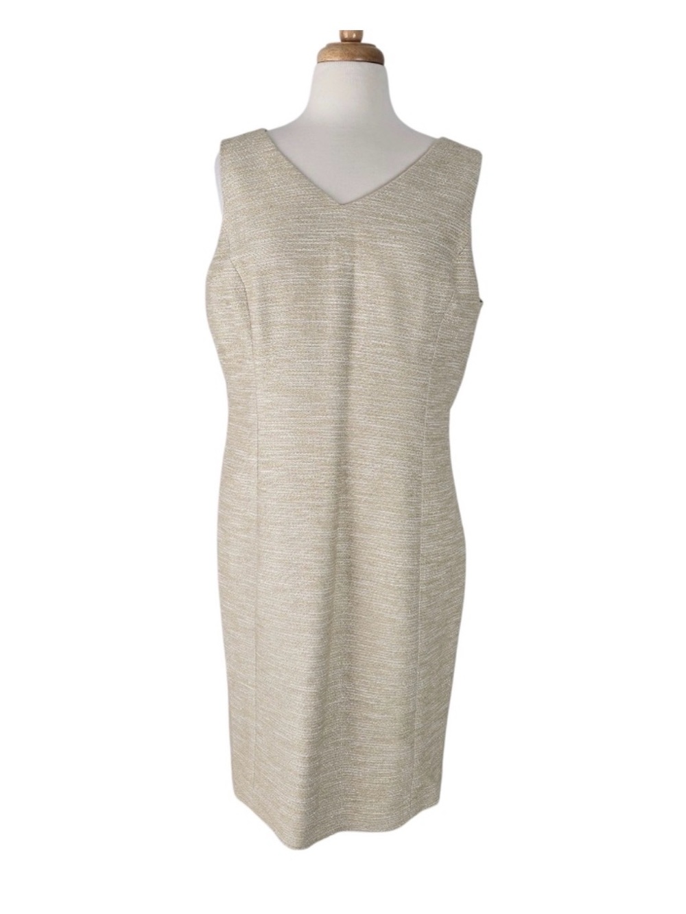 Talbots Champagne Textured V Neck Sheath Dress Sleeveless Size 16 Careerwear